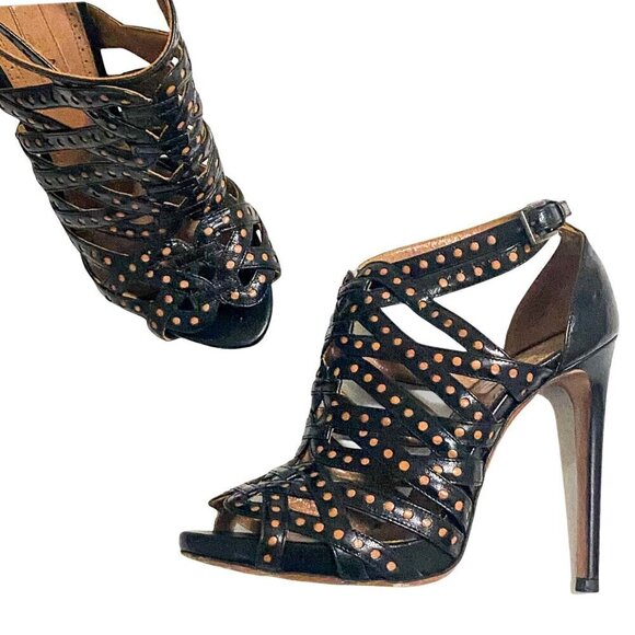 Alaïa Black Leather Caged High Heel Sandal with Ankle Strap, Size 36 EU, in Box - Picture 2 of 16